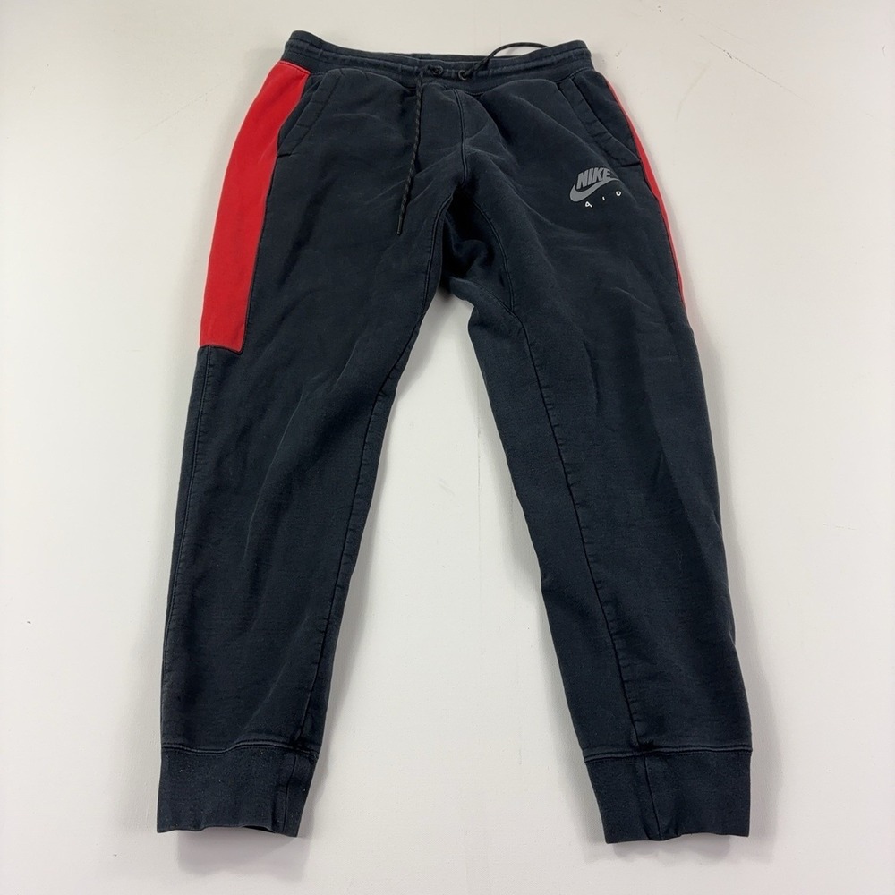 Nike Air Sweatpants Mens Large Black Fleece Joggers Side Stripe AQ7257-010